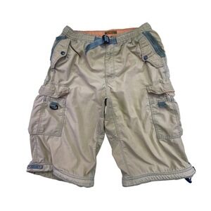 Nesi A.G. Cargo Shorts Men's Large Khaki Belted Zipper Pockets Outdoors Gorpcore